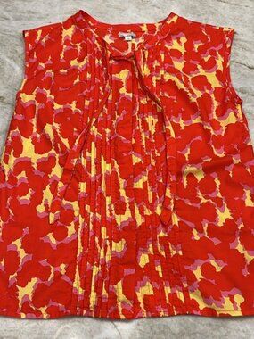 VINTAGE GAP | Red/Yellow/Purple Camo Button Up Sleeveless Blouse | Medium